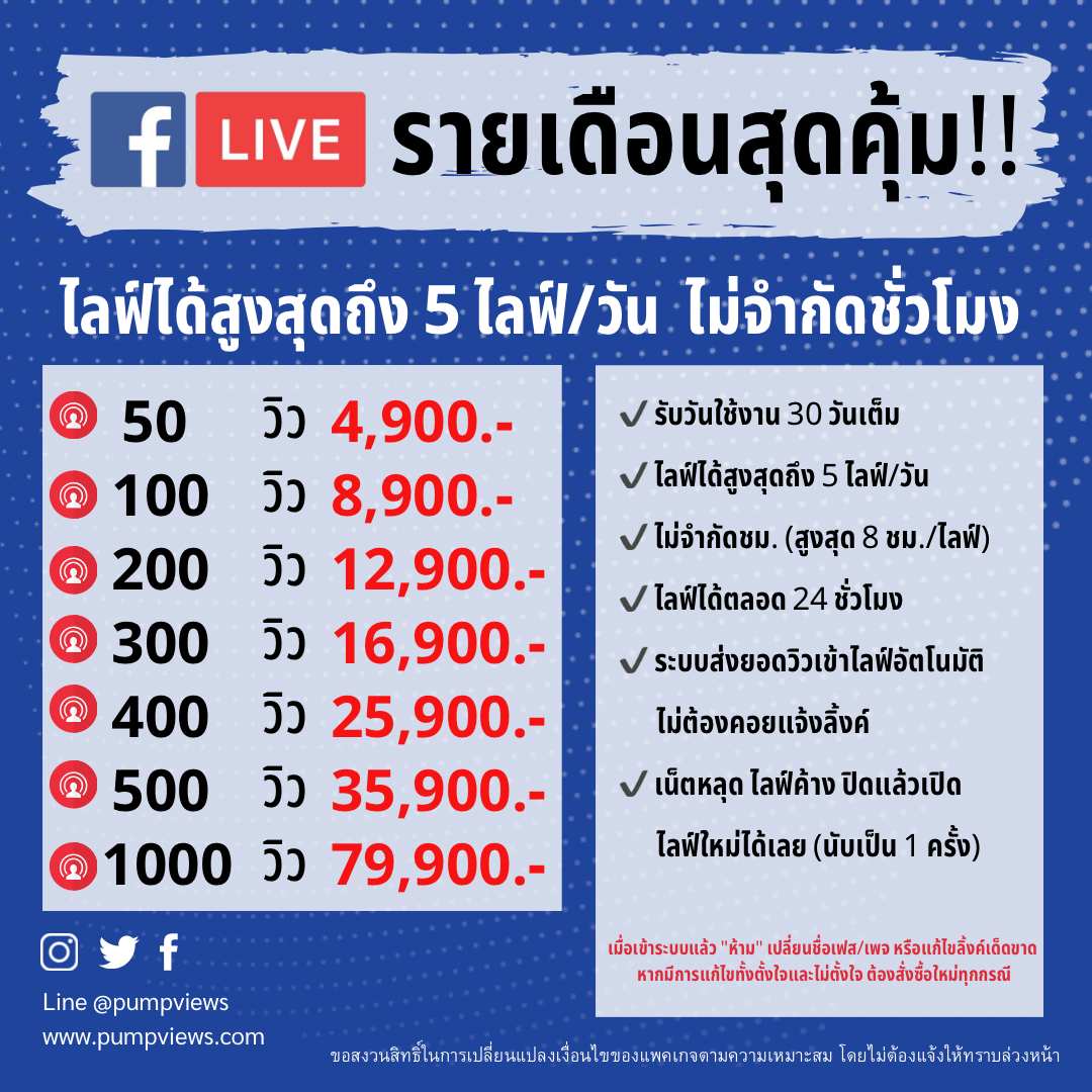 เพิ่มวิวไลฟ์สด Facebook รายเดือน